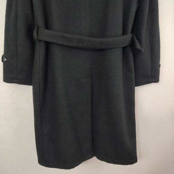 Vintage 60s Cal Craft Mens Black Wool Trench Coat Sz Large Classic Plus Size - Picture 7 of 8